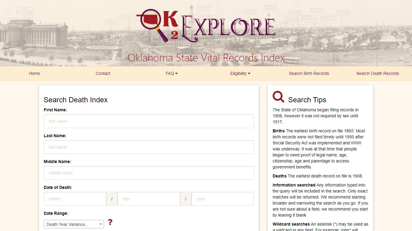 Oklahoma State Vital Records Index - OK2Explore