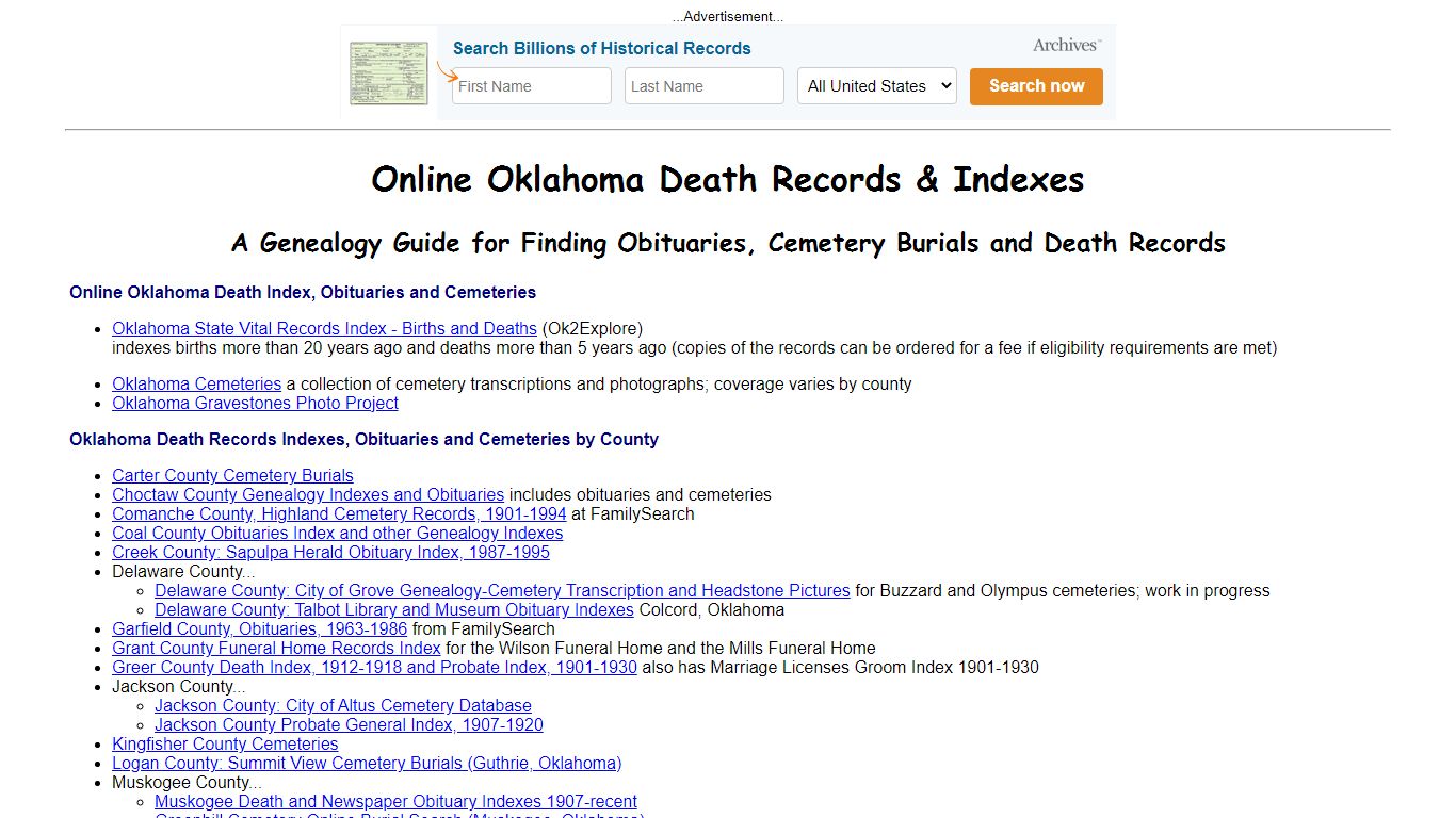 Online Oklahoma Death Indexes, Records & Obituaries